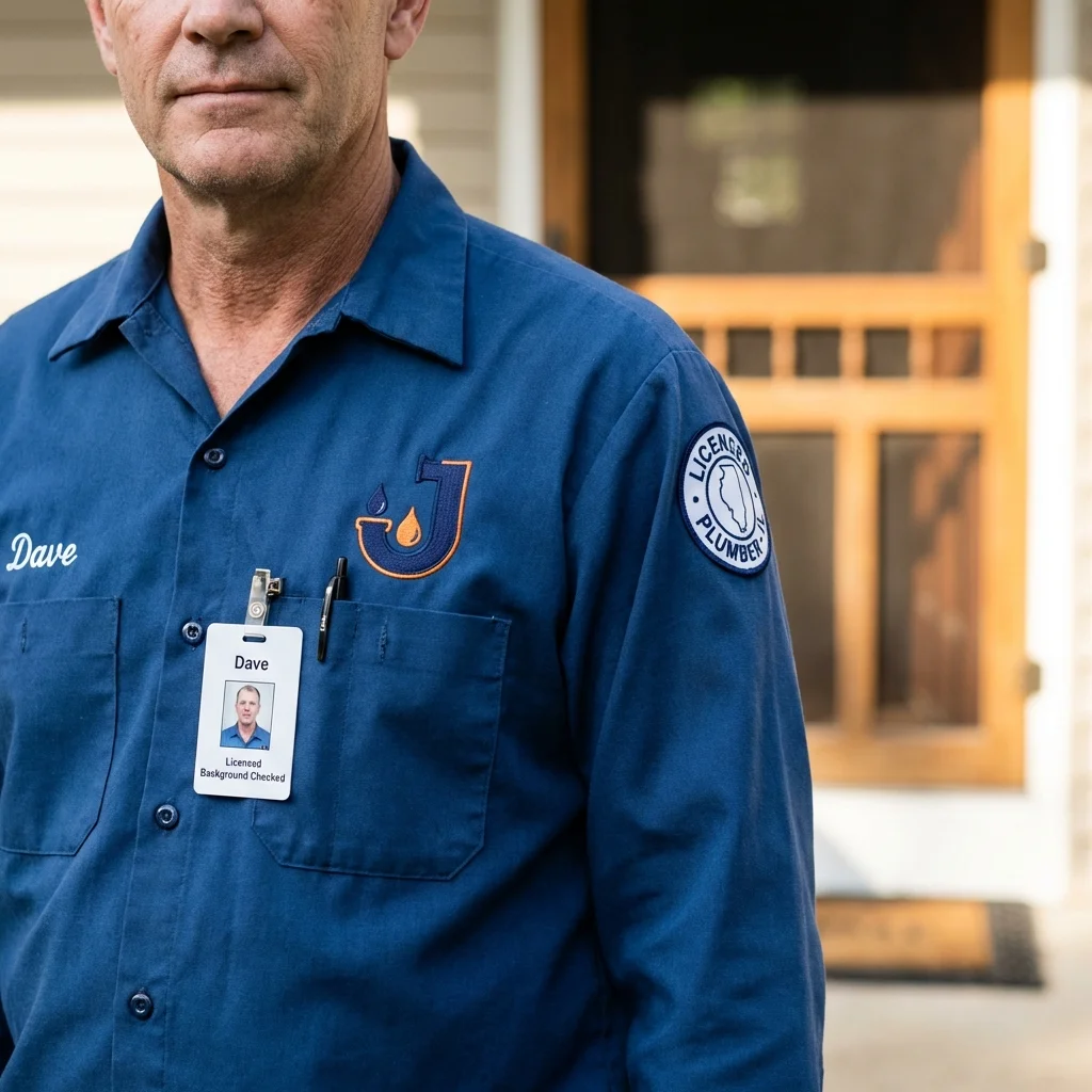 Licensed plumber showing ID badge in Lusby, MD