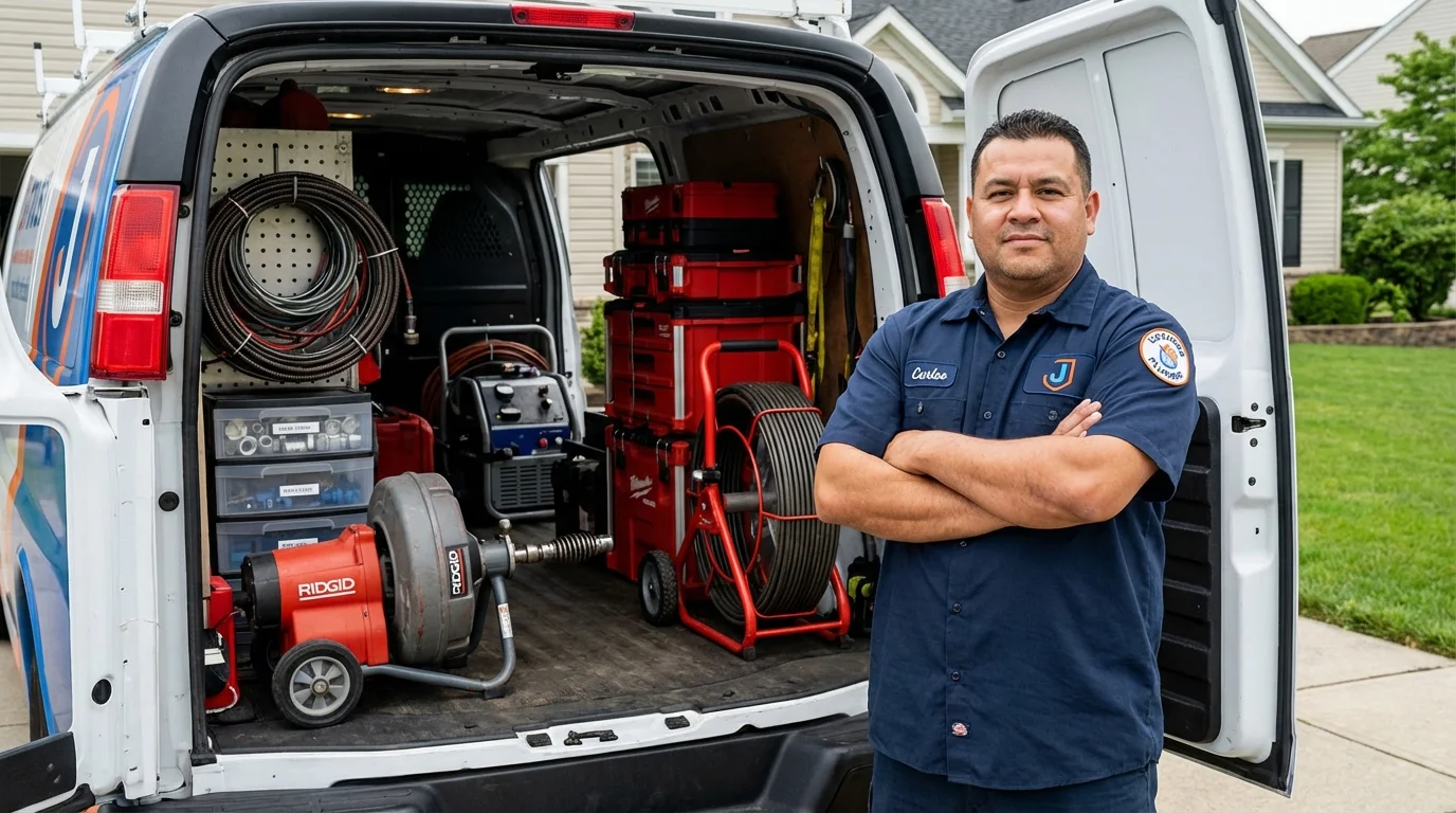 Professional drain cleaning equipment and Johns Plumbing LLC plumber in Lusby