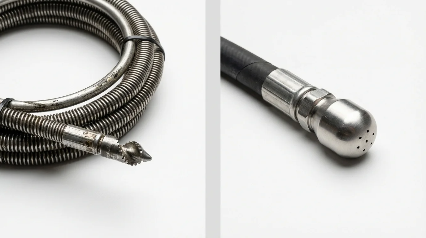 Drain snake cable and hydro jetting nozzle used for drain cleaning in Lusby, MD